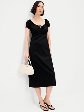 NWT Old Navy Short-Sleeve Scoop-Neck Midi Dress // Black